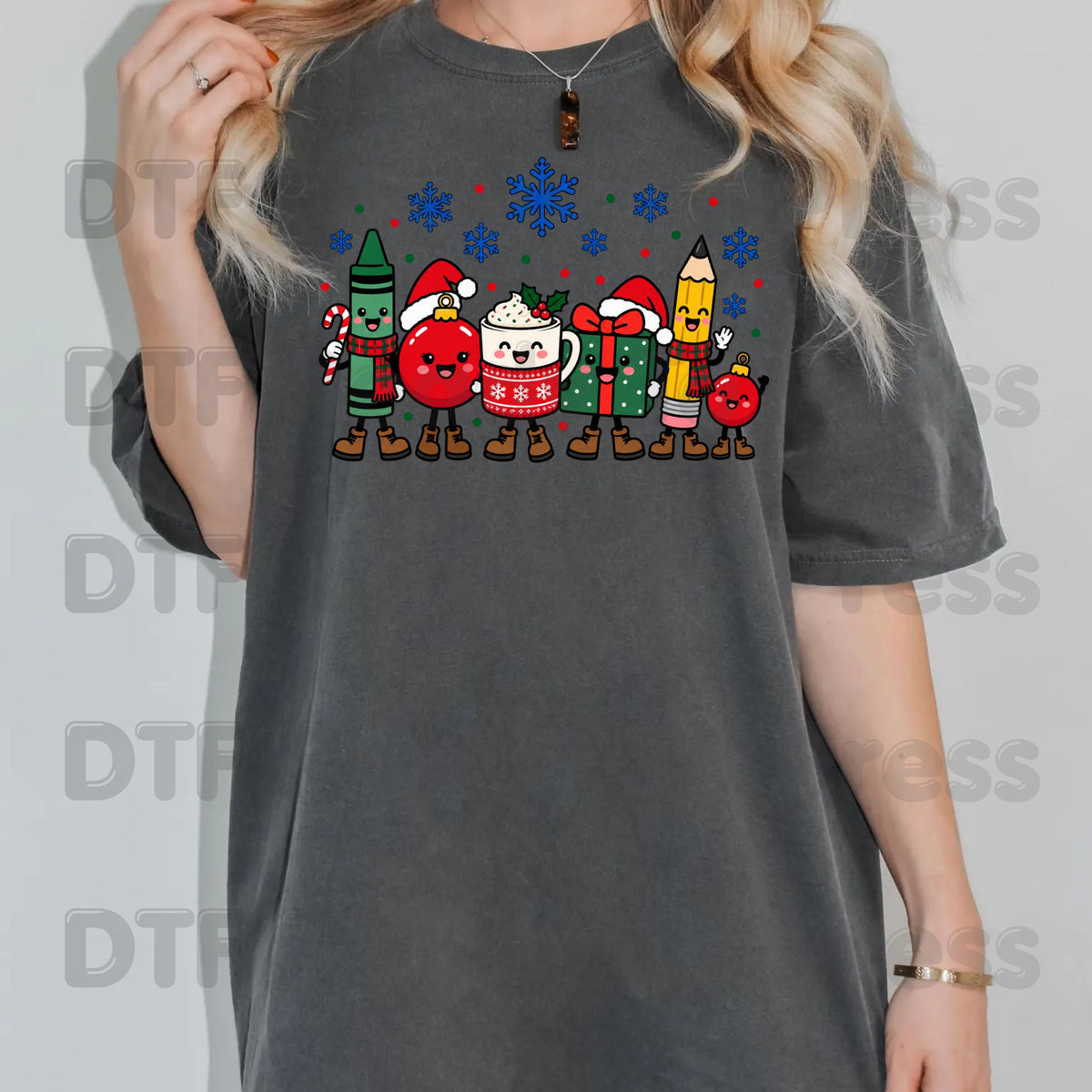 Christmas Teacher Squad DTF Transfers, Holiday School Crayon Cocoa Pencil Teacher Ready to Press