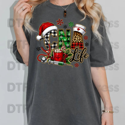 Christmas CNA Life DTF Transfers, Nursing Medical Leopard Plaid Stethoscope Holiday Ready to Press