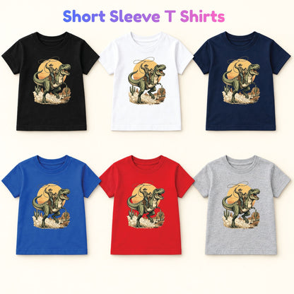 Cowboy Riding T-Rex Western T-Shirt, Rodeo Dinosaur Desert Cactus Tee for Toddler and Kids