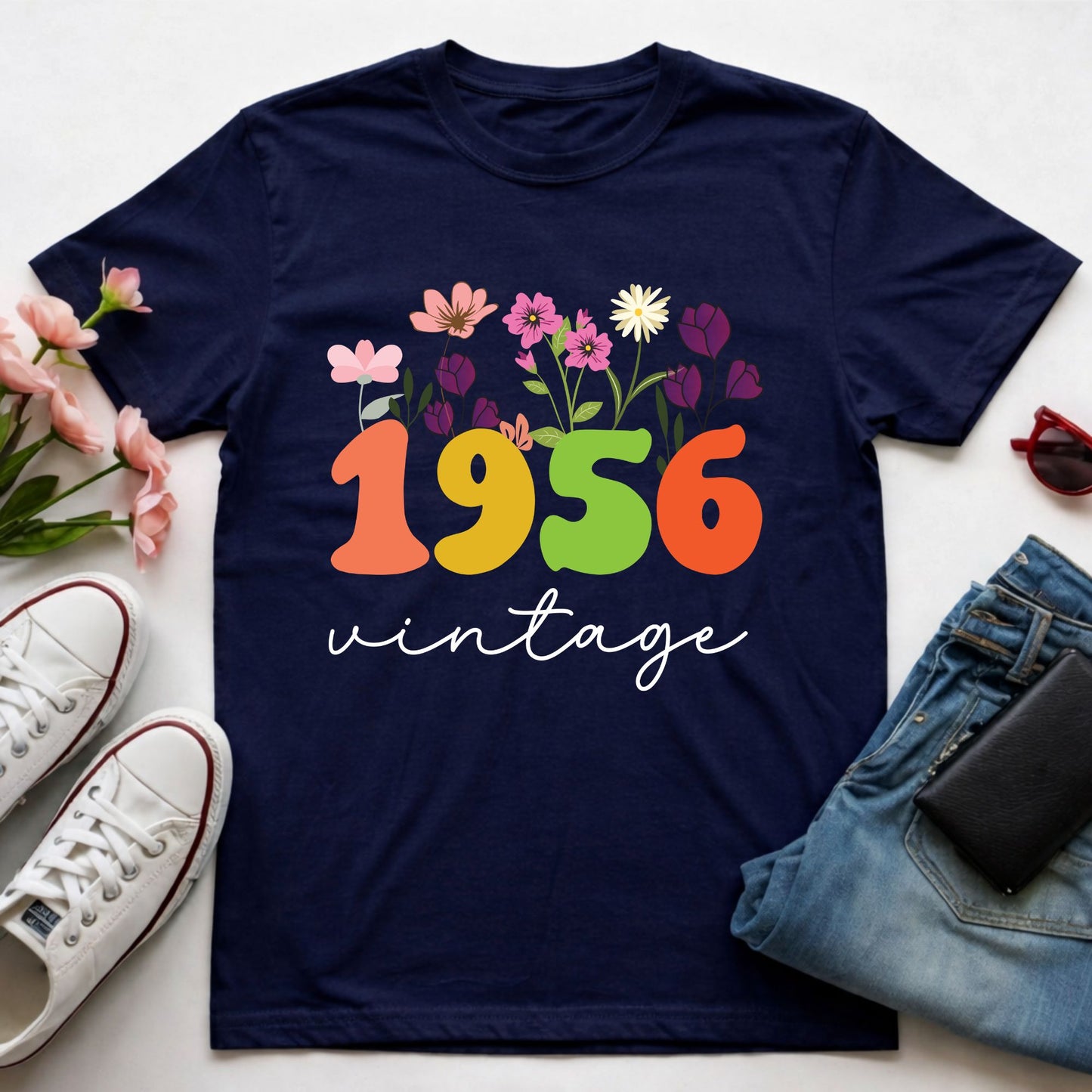 70th Birthday Shirt Women Made in 1956 T-Shirt 70 Years Loved Floral Birthday Gift