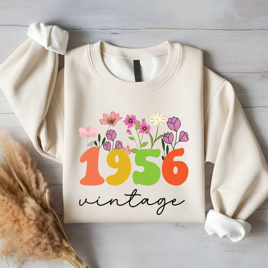 70th Birthday Shirt Women Made in 1956 T-Shirt 70 Years Loved Floral Birthday Gift Vintage 1956 Sweatshirt Seventieth Birthday Party Outfit
