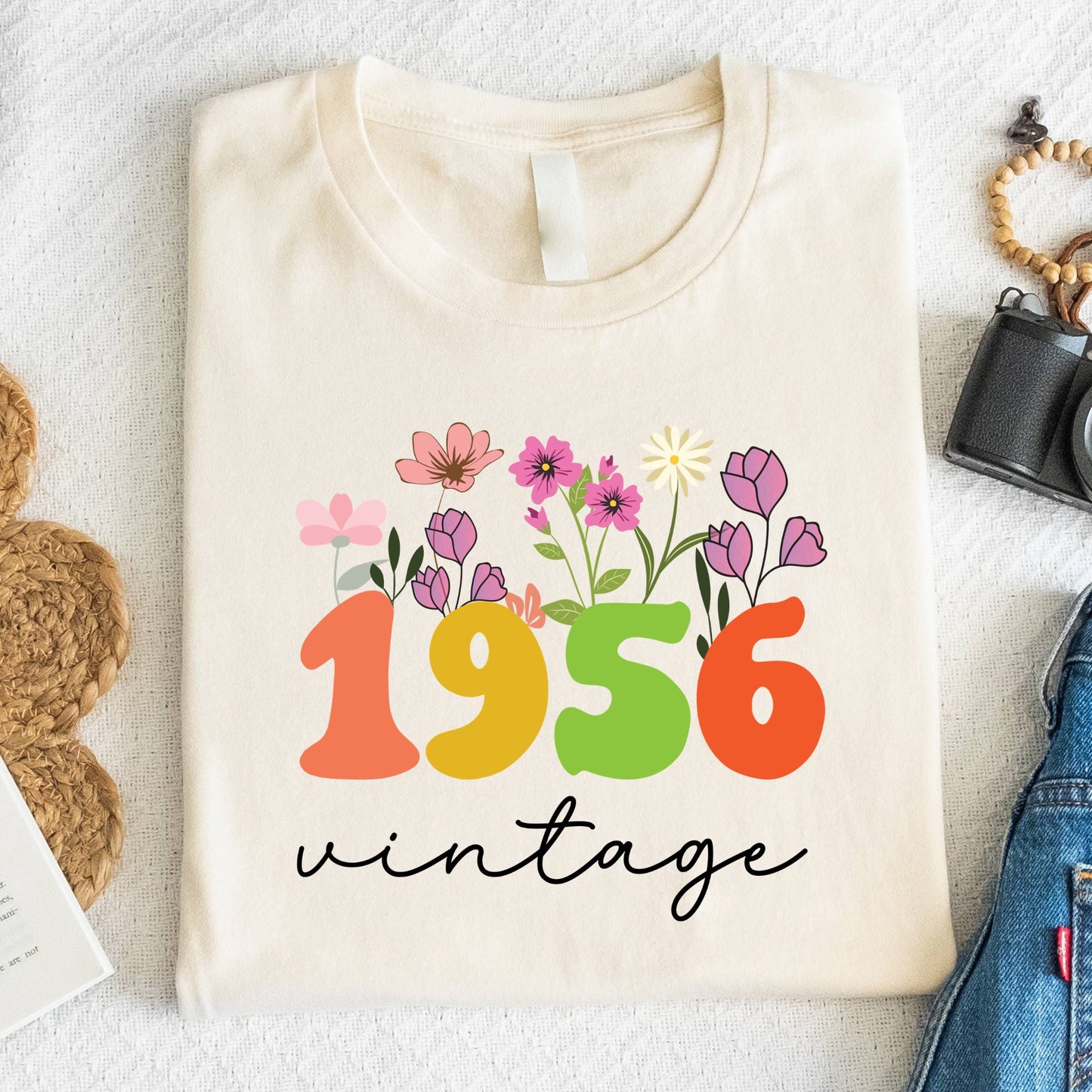 70th Birthday Shirt Women Made in 1956 T-Shirt 70 Years Loved Floral Birthday Gift