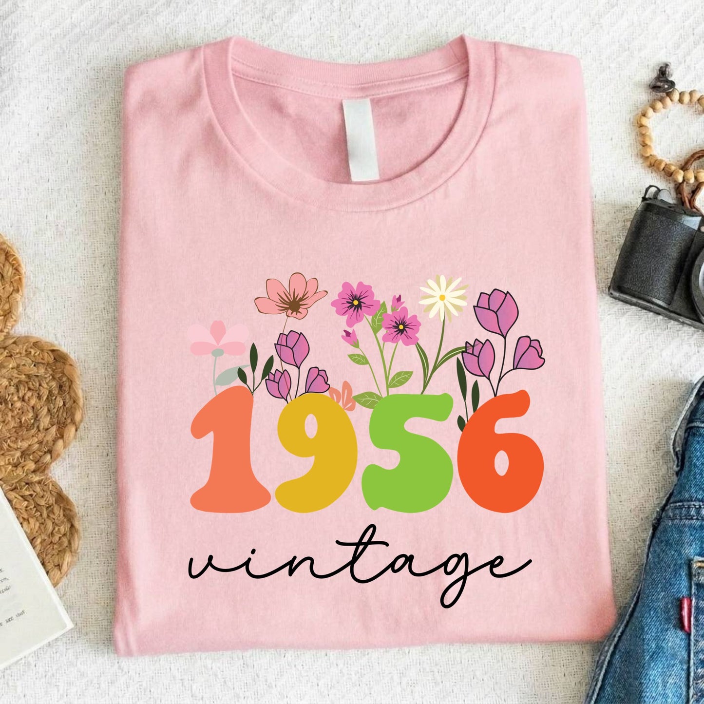 70th Birthday Shirt Women Made in 1956 T-Shirt 70 Years Loved Floral Birthday Gift