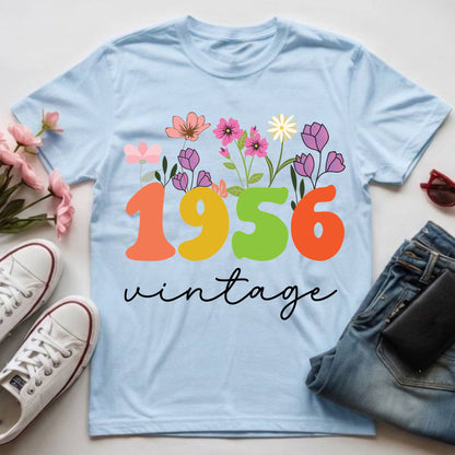 70th Birthday Shirt Women Made in 1956 T-Shirt 70 Years Loved Floral Birthday Gift