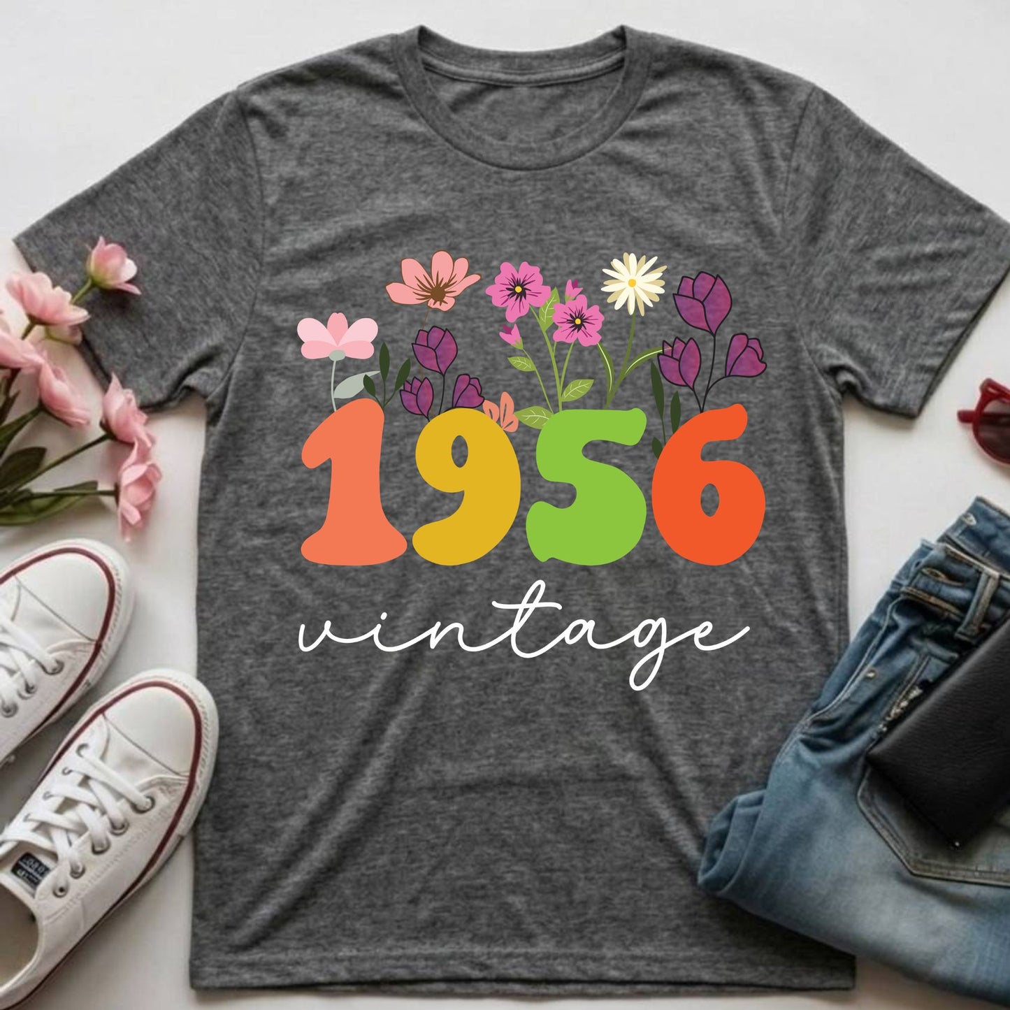 70th Birthday Shirt Women Made in 1956 T-Shirt 70 Years Loved Floral Birthday Gift