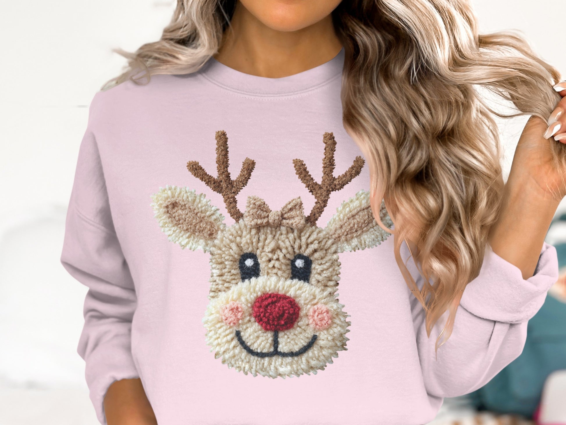 Cozy Reindeer Embroidered Holiday Sweatshirt product