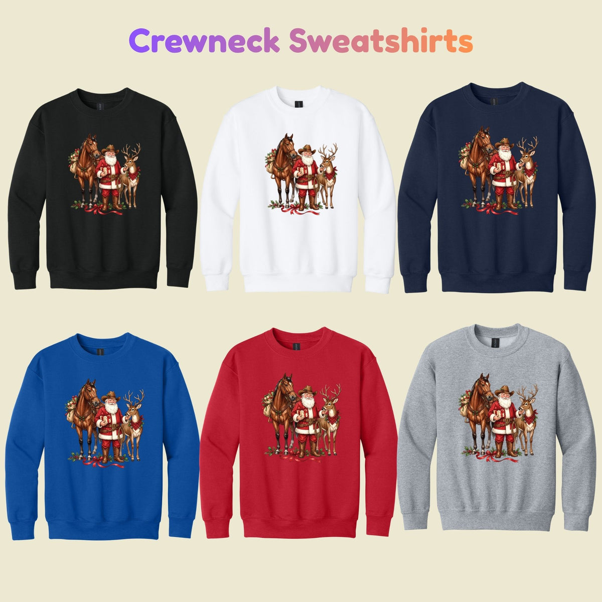 Cowboy Santa Christmas T-Shirt, Western Santa with Horse and Reindeer Graphic Tee, Country Holiday Shirt