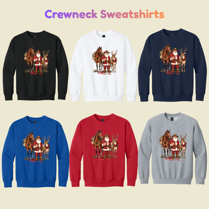 Cowboy Santa Christmas T-Shirt, Western Santa with Horse and Reindeer Graphic Tee, Country Holiday Shirt