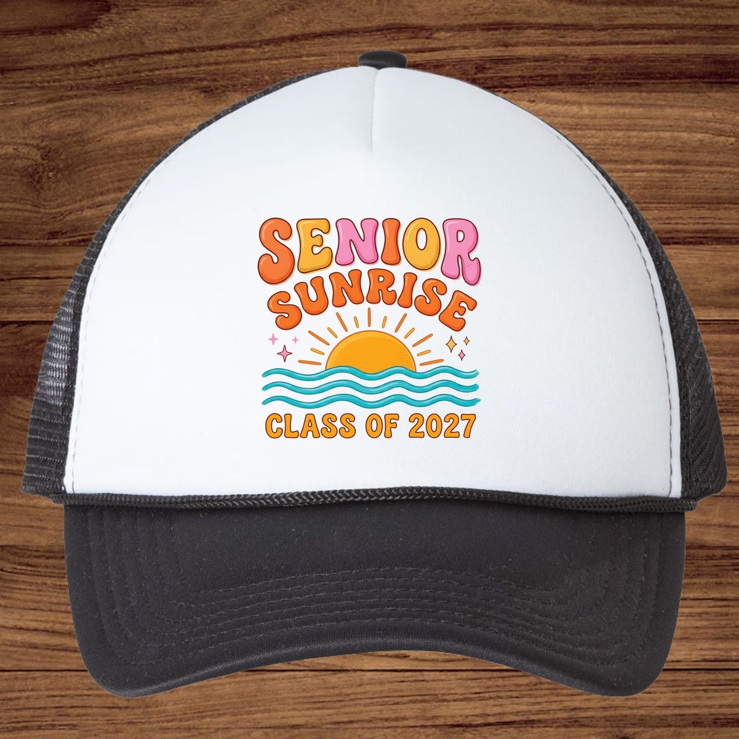 Senior Sunrise Class of 2027 DTF Transfer Ready to Press Graduation Heat Transfer for Shirts Retro Sun Waves Bubble Font Tee