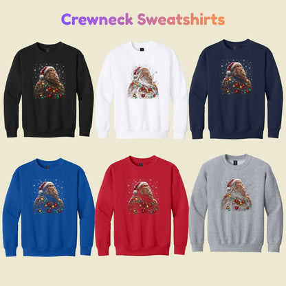 Santa Bigfoot T-Shirt, Christmas Sasquatch Lights Tee, Funny Holiday Sweatshirt