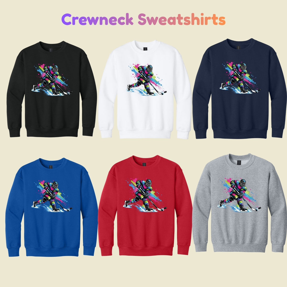Hockey T-Shirt, Colorful Ice Hockey Player with Paint Splatter Graphic Tee, Ice Hockey Sports Shirt