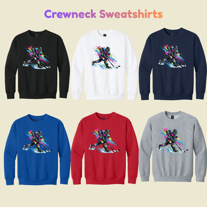 Hockey T-Shirt, Colorful Ice Hockey Player with Paint Splatter Graphic Tee, Ice Hockey Sports Shirt