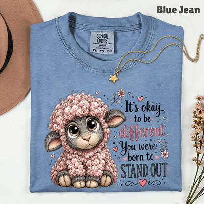 Inspirational Black Sheep Born to Stand Out T-Shirt, Cute Lamb Quote Tee