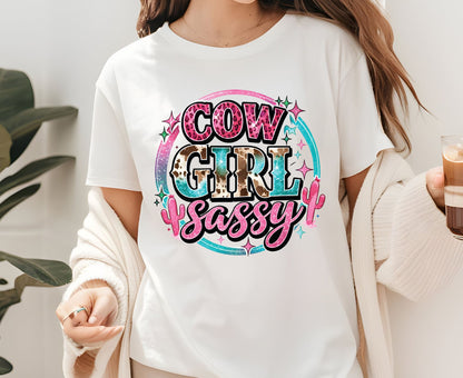 Sassy Cowgirl T Shirt Adult Youth Toddler Baby Pink Cheetah Leopard Print Western Graphic Tee Country Girl Aesthetic Retro Rodeo Cactus Gift