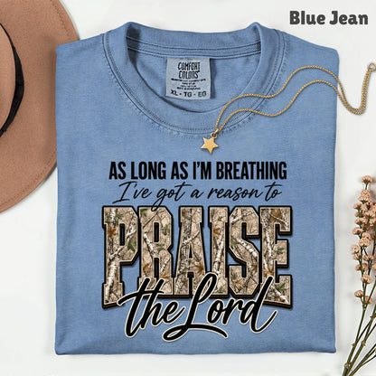 Praise the Lord Christian Camo T-Shirt, Faith Hunting Quote Comfort Color Tee