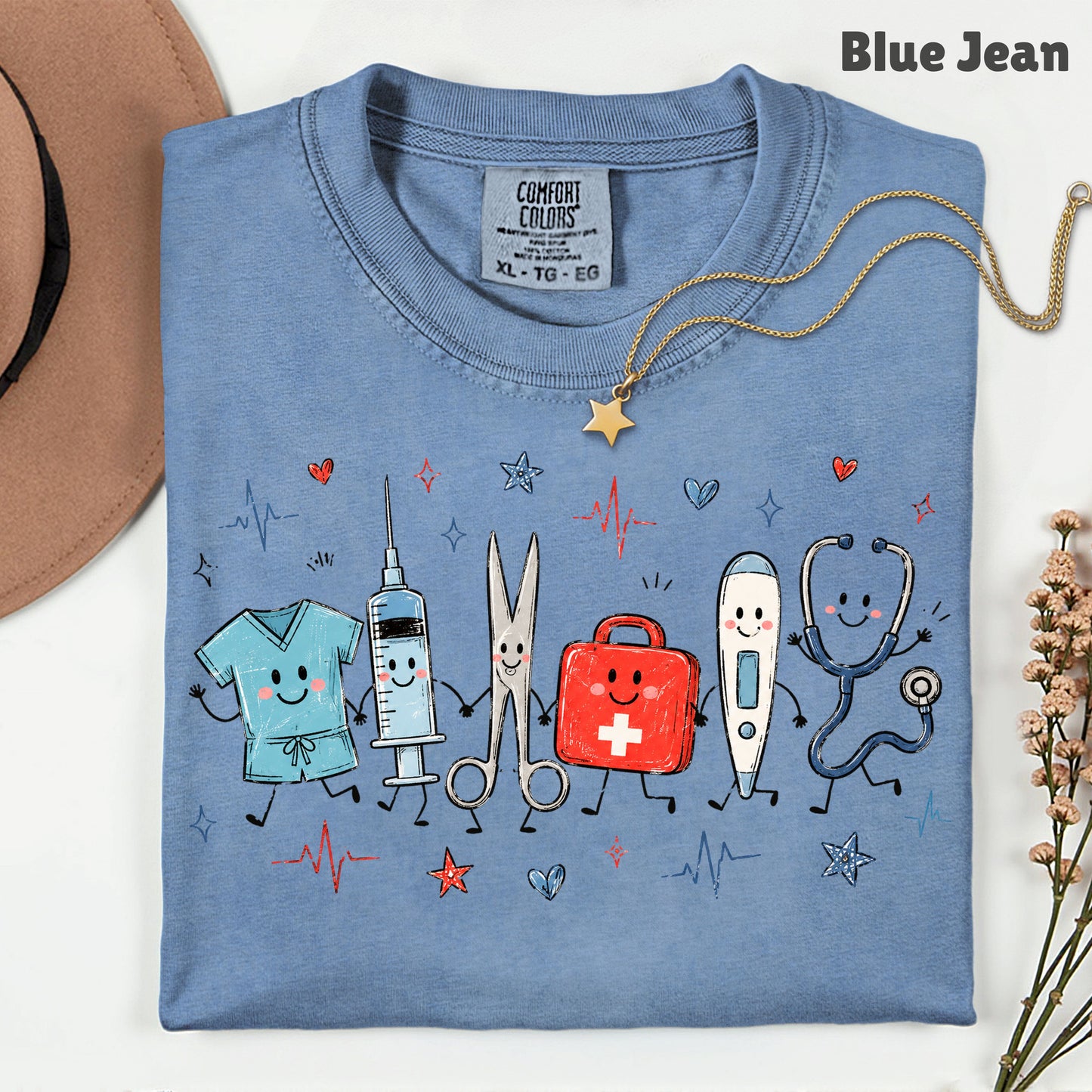 Cute Nurse Life Medical T-Shirt, Stethoscope Scrubs Syringe First Aid Healthcare Tee