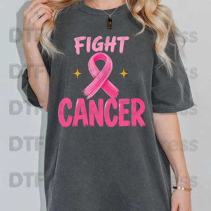Fight Cancer DTF Transfer Ready to Press Pink Ribbon Awareness Heat Transfer Tee Print Direct to Film Transfer
