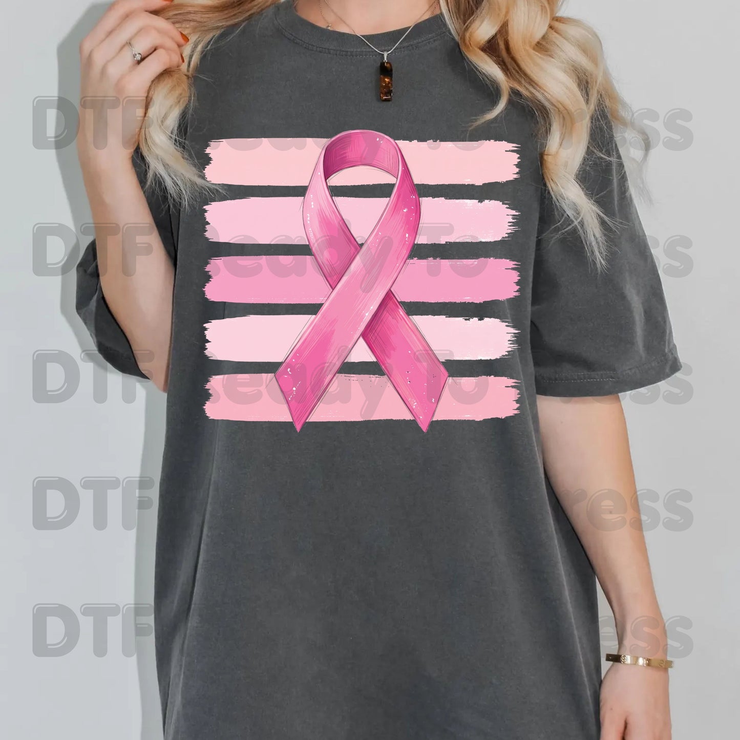 Pink Ribbon DTF Transfer Breast Cancer Awareness Brush Strokes Heat Transfer Ready to Press Tee Print Direct to Film
