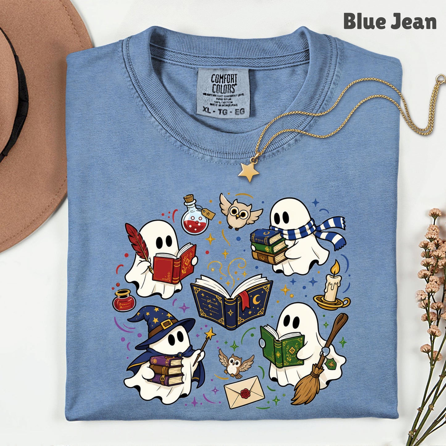 Reading Ghosts Spooky Bookish T-Shirt, Wizard Academy Halloween Comfort Color Tee
