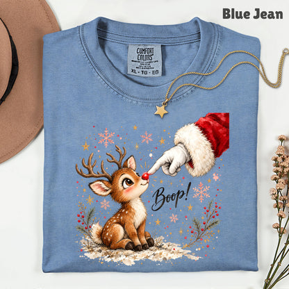 Christmas Reindeer Santa Boop Rudolph T-Shirt, Cute Baby Deer Holiday Tee