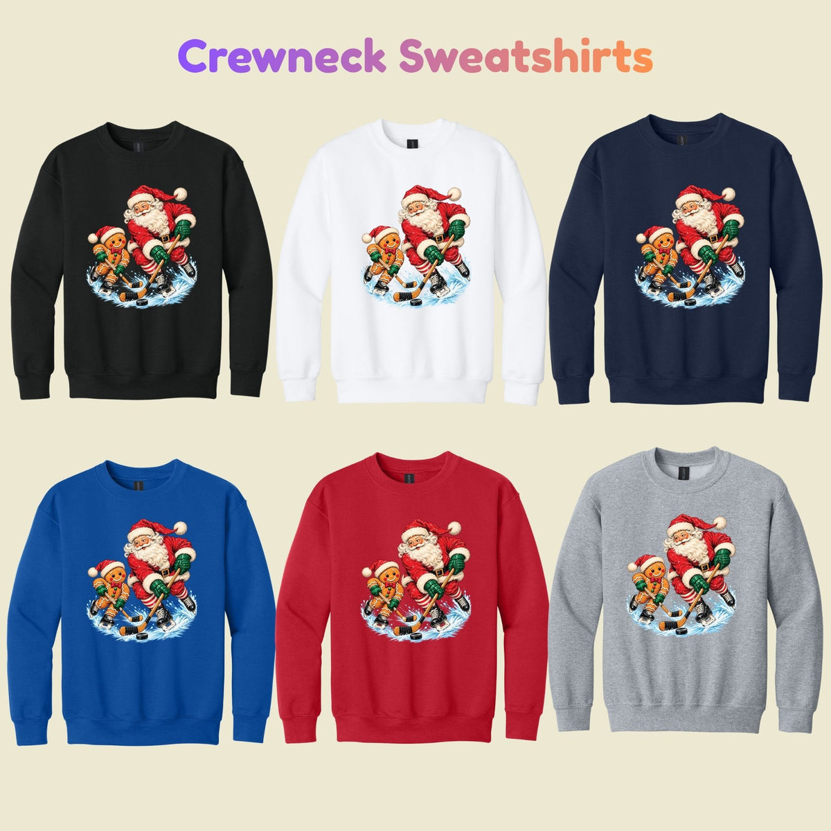 Christmas Hockey T-Shirt, Santa and Gingerbread Man Playing Hockey, Funny Holiday Sports Tee