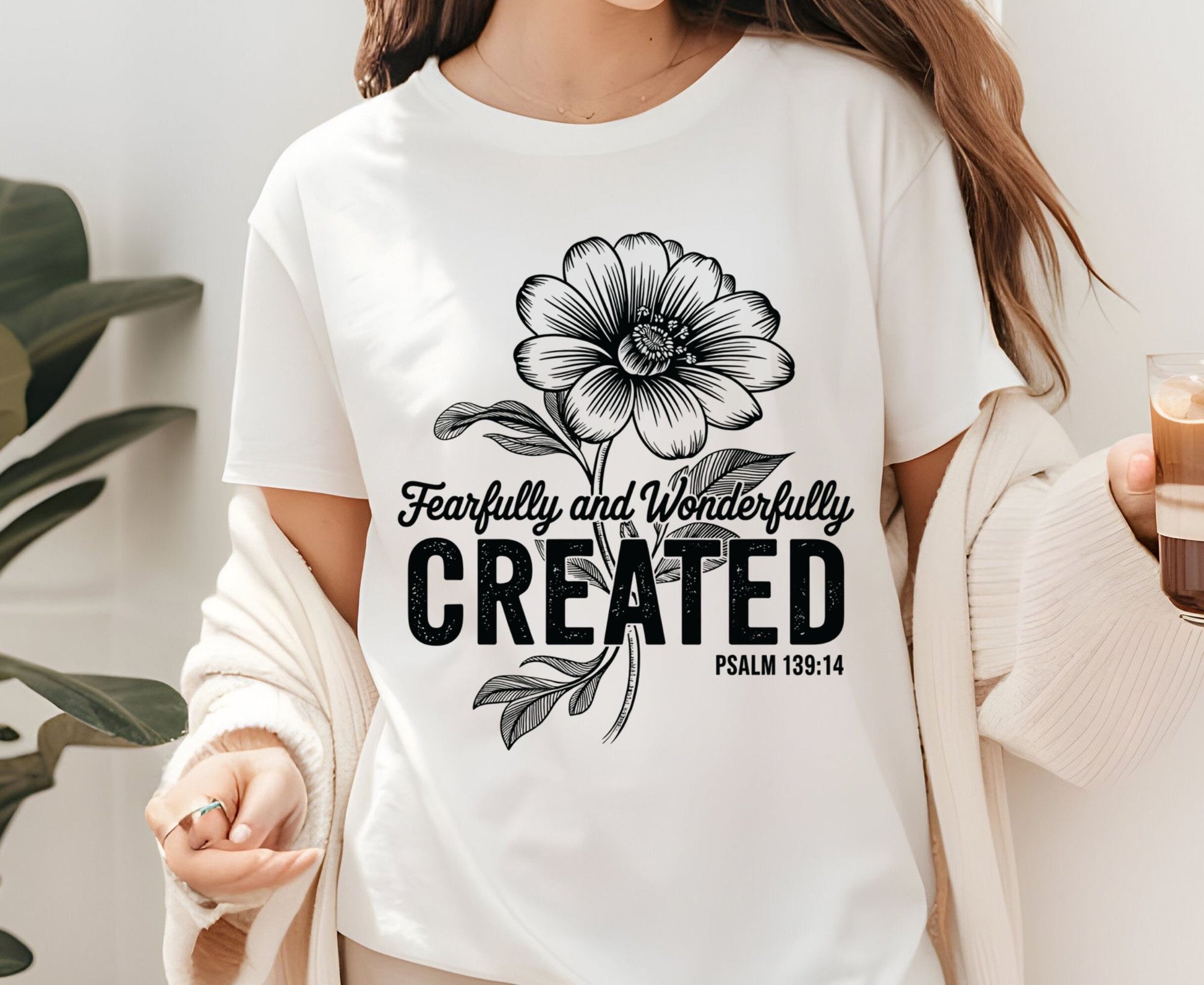Fearfully Wonderfully Created T Shirt Psalm 139:14 Christian Floral Tee Faith Shirt Adult Youth Toddler Baby Religious Gift Bible Verse Tee