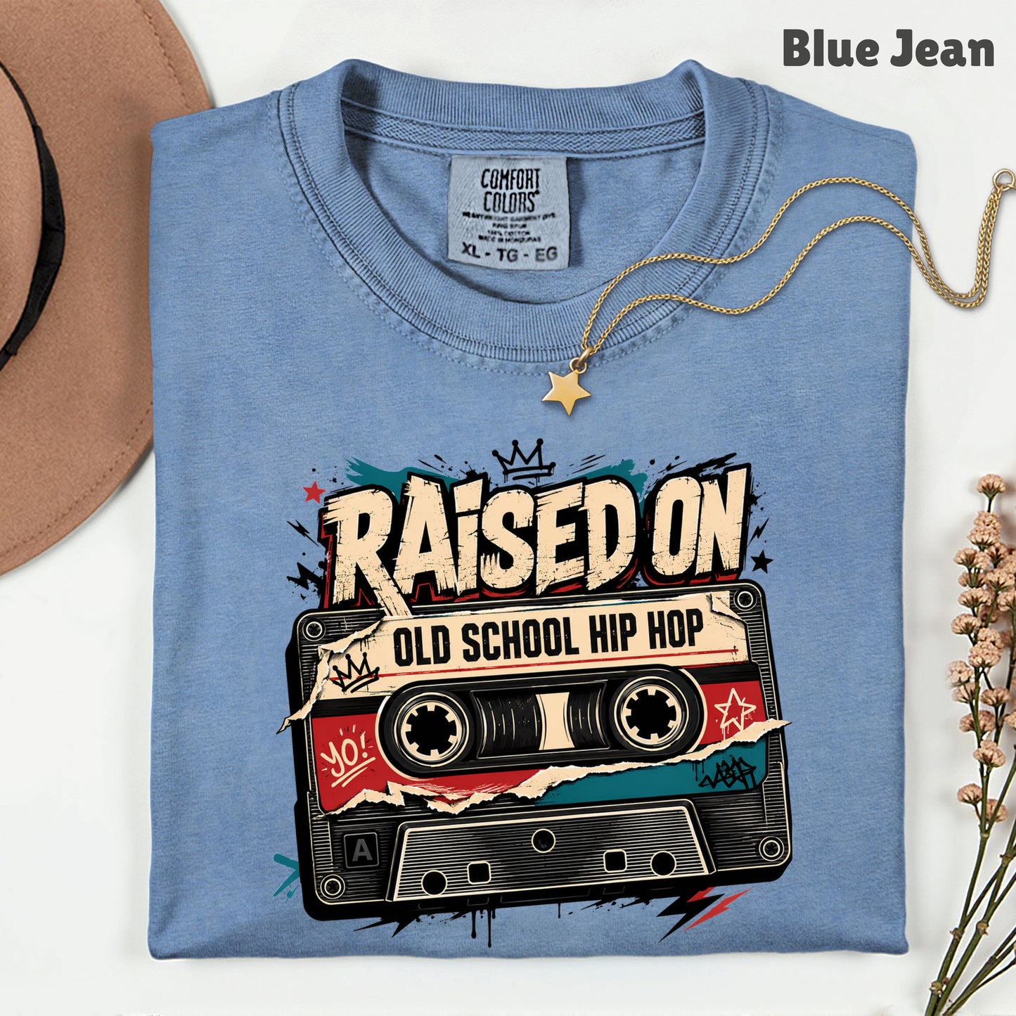 Vintage Cassette Tape Raised on Old School T-Shirt, Hip Hop Retro Music Graffiti Crown Tee