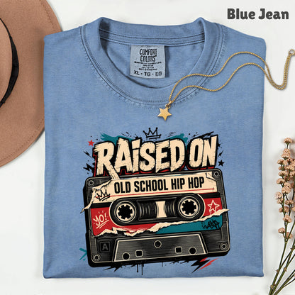 Vintage Cassette Tape Raised on Old School T-Shirt, Hip Hop Retro Music Graffiti Crown Tee