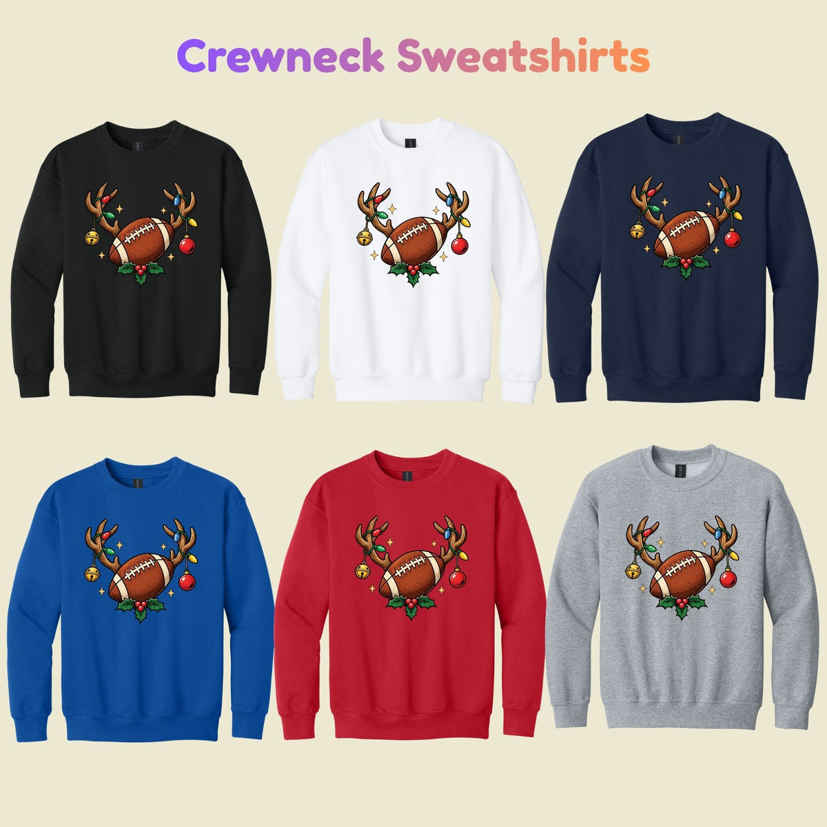 Christmas Football T-Shirt, Reindeer Antlers Lights and Holly Tee, Festive Holiday Sweatshirt