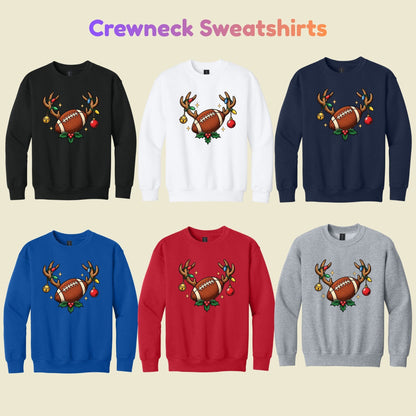 Christmas Football T-Shirt, Reindeer Antlers Lights and Holly Tee, Festive Holiday Sweatshirt