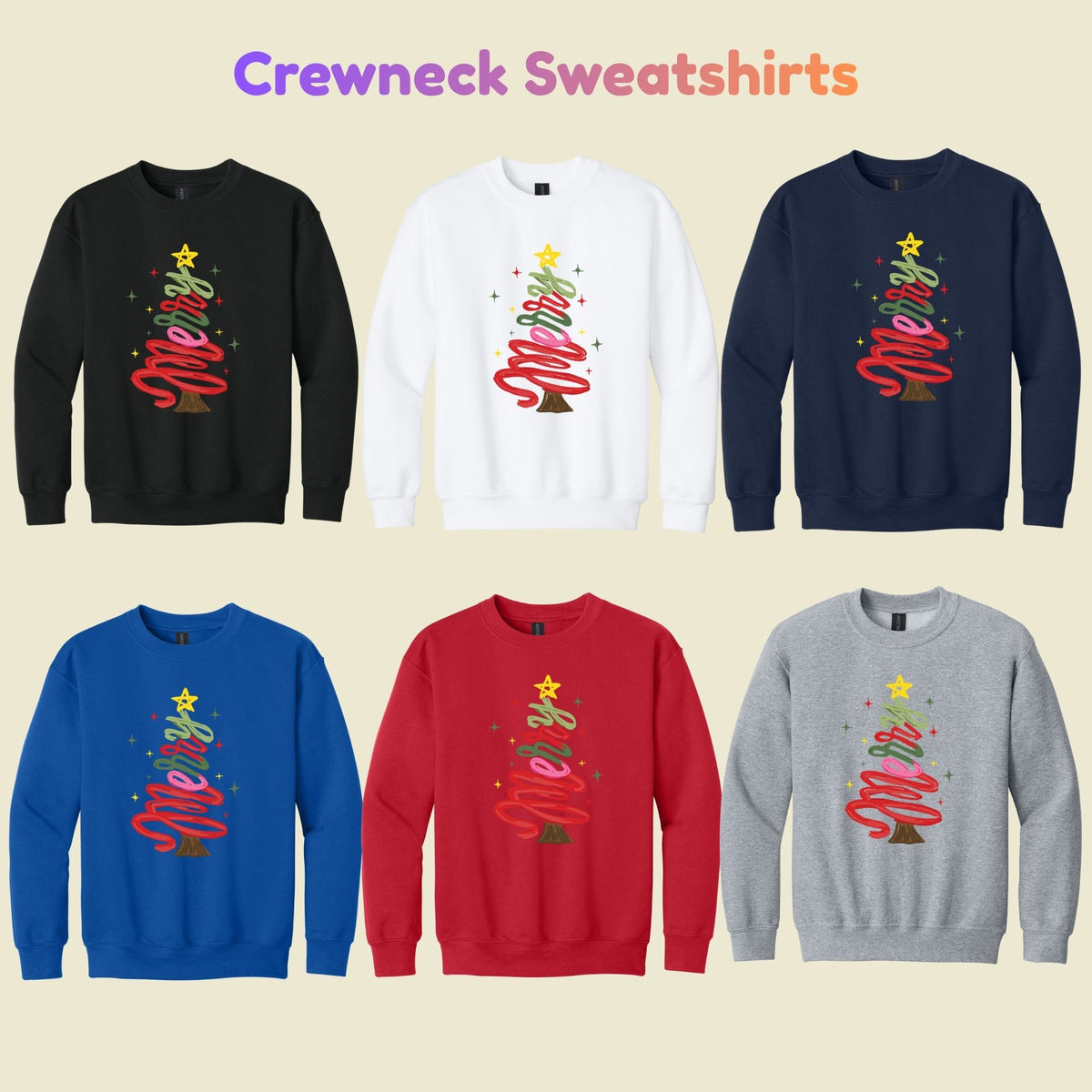 Merry Christmas T-Shirt, Script Tree Sparkle Tee, Festive Holiday Sweatshirt