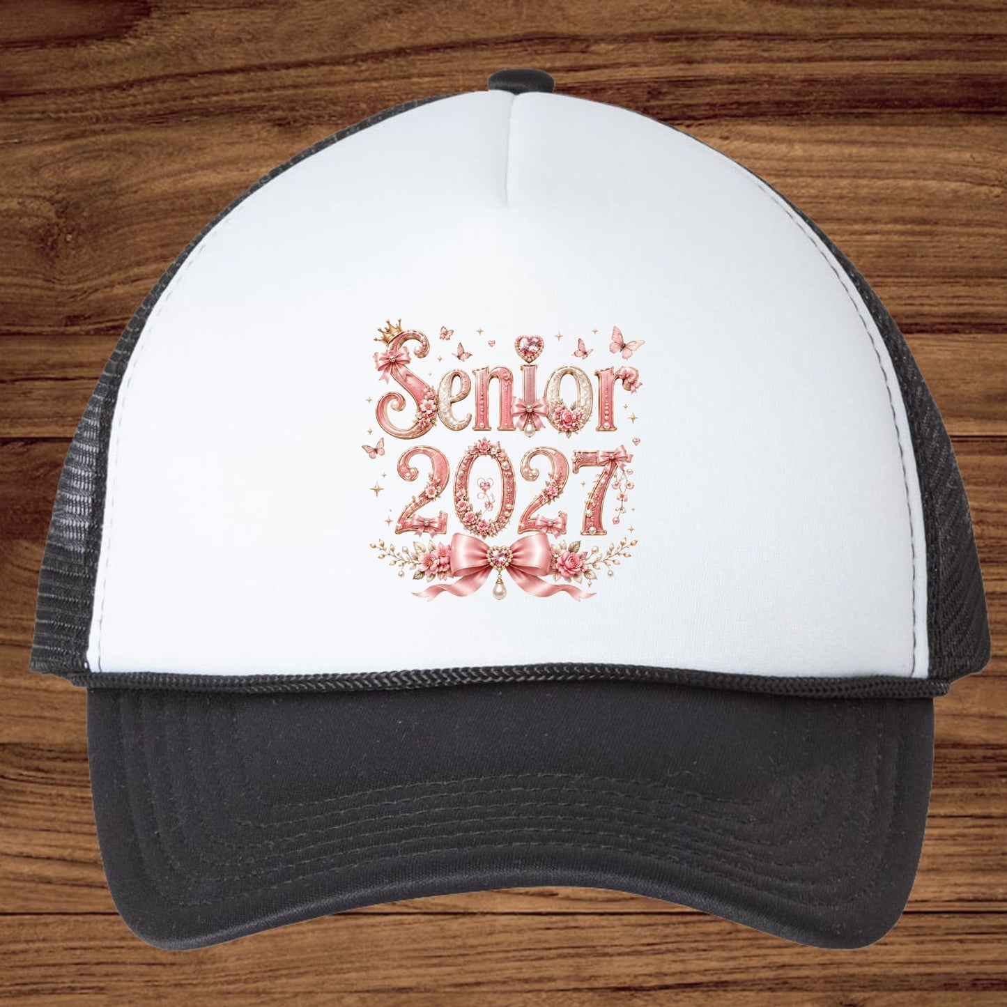 Senior 2027 DTF Transfer Ready to Press Graduation Heat Transfer for Shirts Pink Pearl Bow Coquette Flowers Butterflies Tee