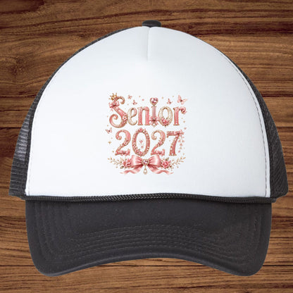 Senior 2027 DTF Transfer Ready to Press Graduation Heat Transfer for Shirts Pink Pearl Bow Coquette Flowers Butterflies Tee