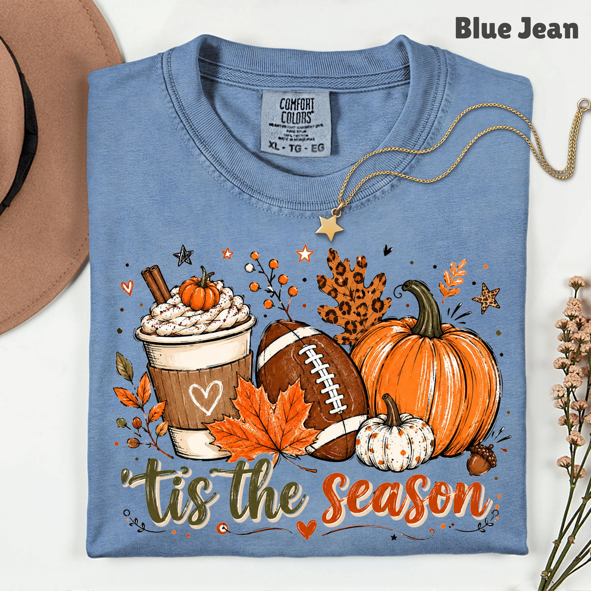 Tis the Season Football Fall T-Shirt, Pumpkin Spice Coffee Thanksgiving Tee