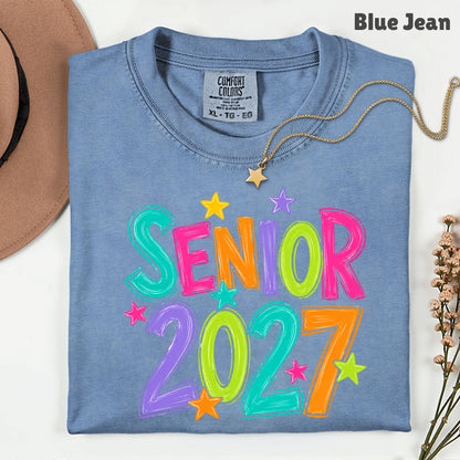 Senior 2027 Colorful Stars T-Shirt, High School Class of 2027 Graduation Tee