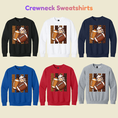 Leopard Football Game Day T-Shirt, Brown Checkered Football Season Tee for Youth