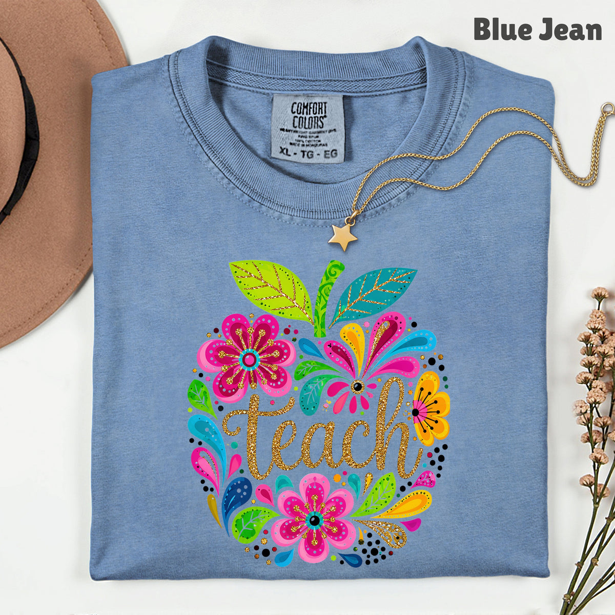 Teacher Teach Floral Apple T-Shirt, Colorful Back to School Teacher Life Tee