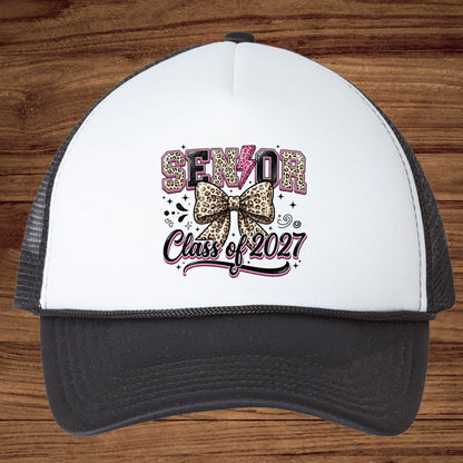 Senior Class of 2027 DTF Transfer Ready to Press Graduation Heat Transfer for Shirts Leopard Bow Pink Lightning Bolt Graphic Tee