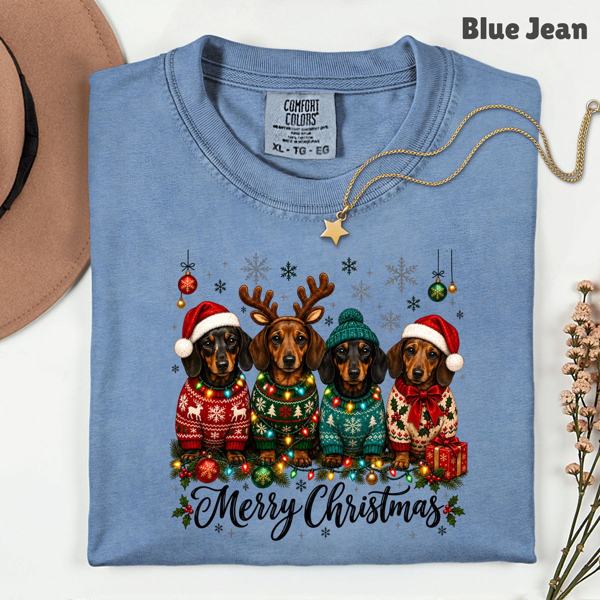 Christmas Dachshund Merry Christmas Dogs T-Shirt, Santa Hat Holiday Pet Lover Tee