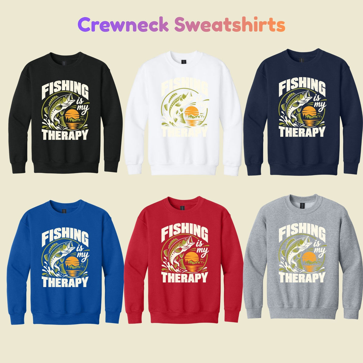 Fishing Is My Therapy T-Shirt, Bass Fish Sunset Graphic Tee, Outdoor Fishing Shirt, Fisherman Gift