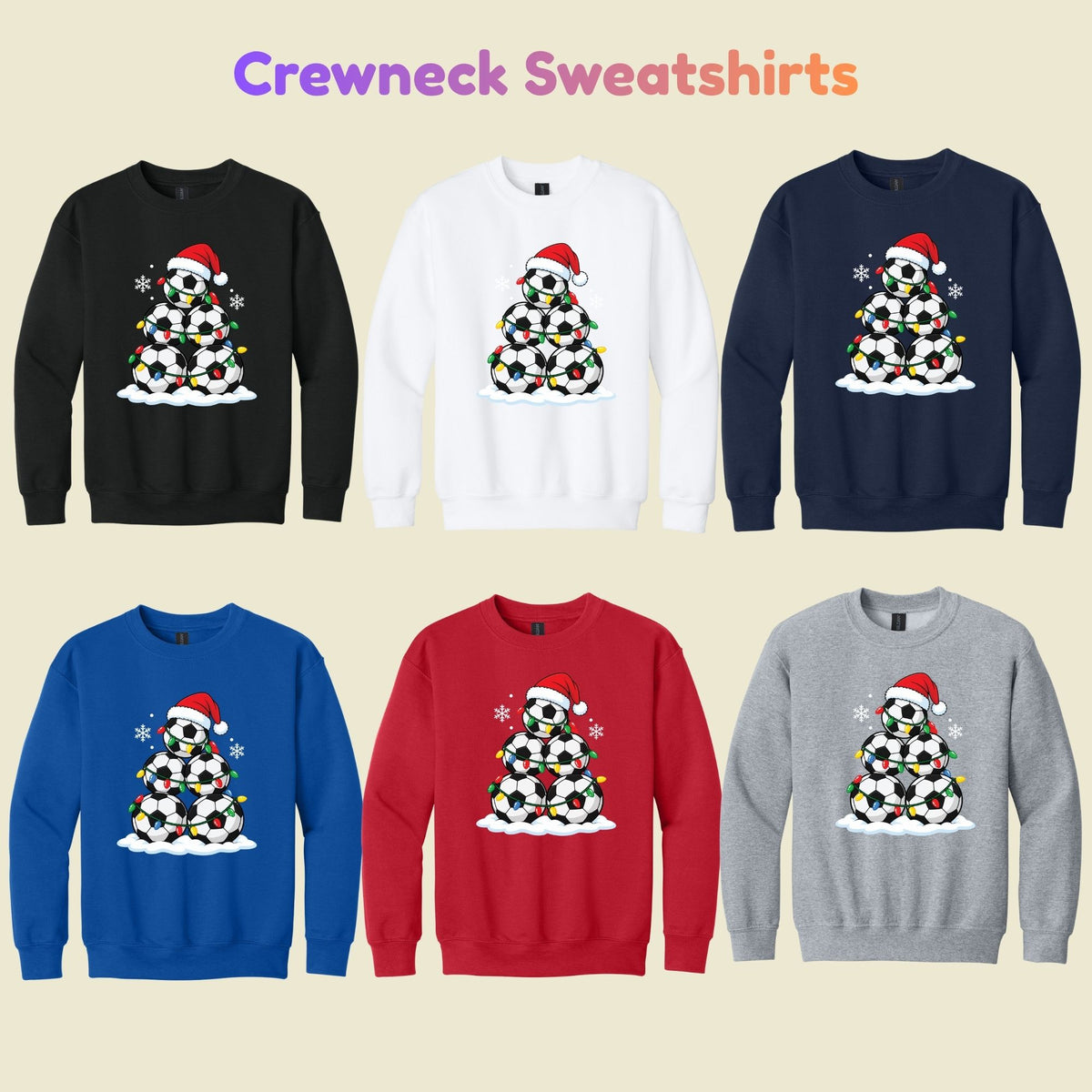 Christmas Soccer T-Shirt, Soccer Ball Santa Hat and Lights Tee, Festive Holiday Sweatshirt