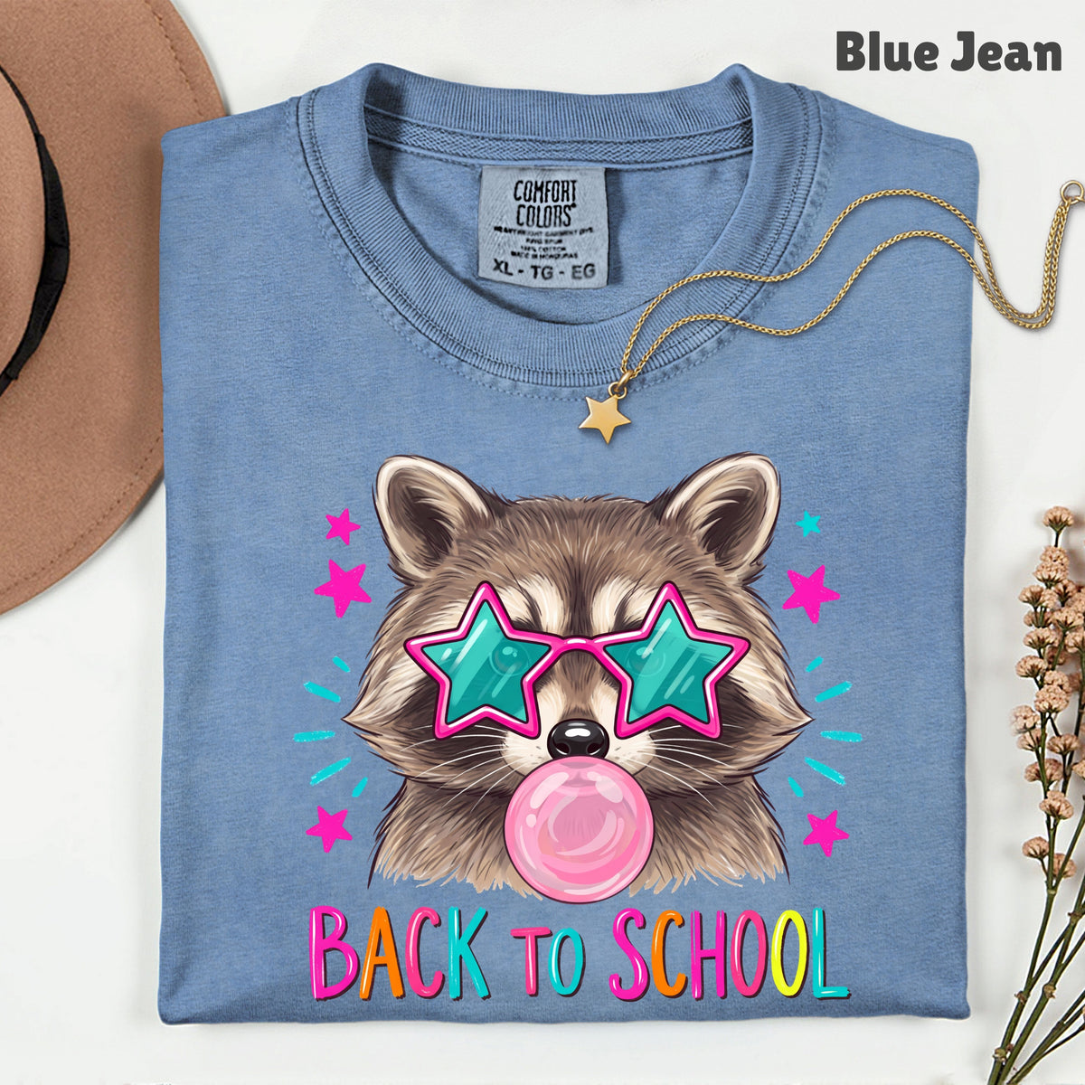 Back to School Raccoon T-Shirt, Star Sunglasses Bubblegum Trash Panda Comfort Color Tee
