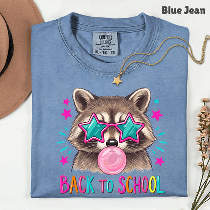 Back to School Raccoon T-Shirt, Star Sunglasses Bubblegum Trash Panda Comfort Color Tee