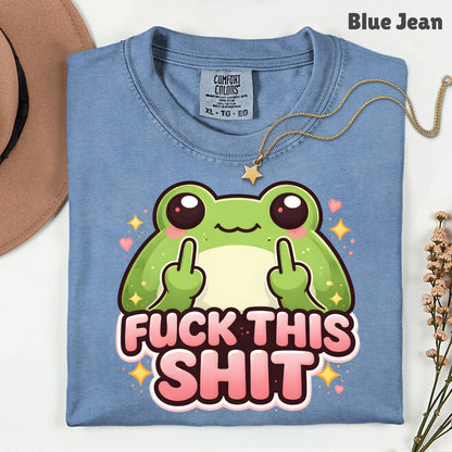 Fck This Shit Frog Sarcastic T-Shirt, Middle Finger Green Toad Sparkles Tee Sweatshirt