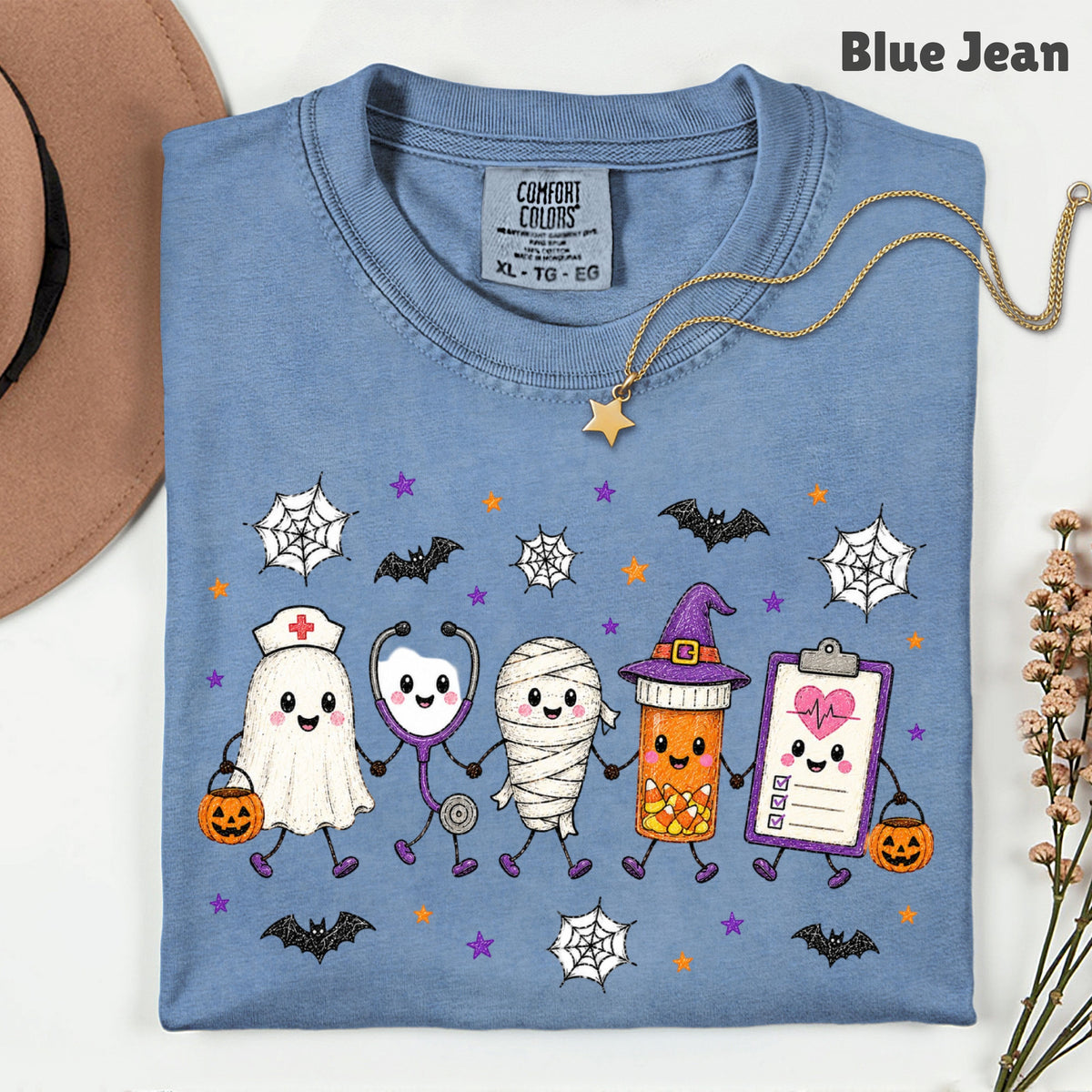 Spooky Nurse Squad Halloween Medical T-Shirt, Ghost Stethoscope Pill Bottle Tee