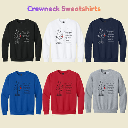 Christmas Tree T-Shirt, Who’s Around It Red Ornament Quote Tee, Nostalgic Holiday Sweatshirt