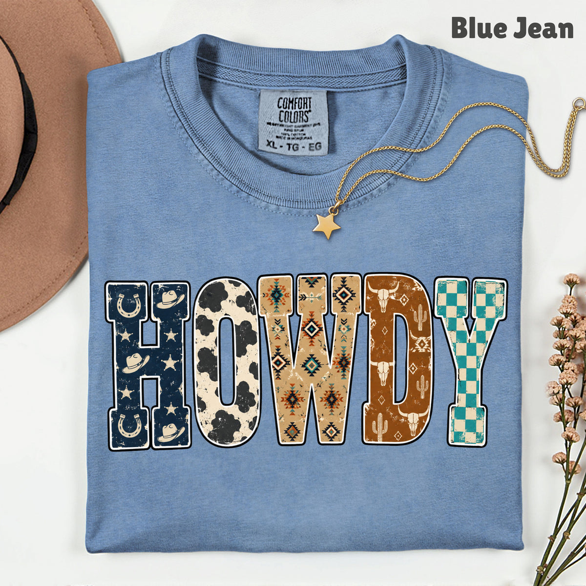 Western Howdy Cow Print T-Shirt, Southwestern Western Vibe Comfort Color Tee