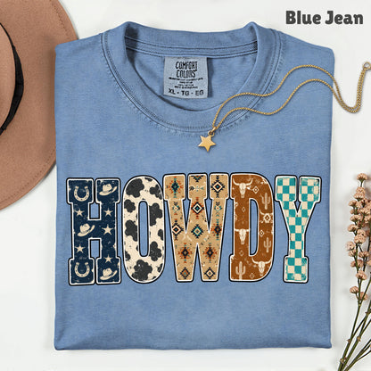 Western Howdy Cow Print T-Shirt, Southwestern Western Vibe Comfort Color Tee