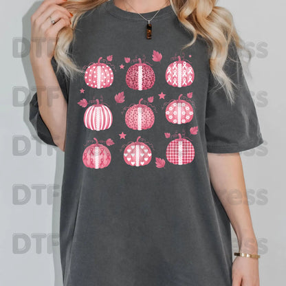 Pink Pumpkin Lace Breast Cancer Awareness DTF Transfer Ready to Press Fall Heat Transfer Tee