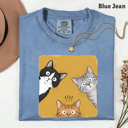 Curious Cats Peeking Cats T-Shirt, Funny Cat Lover Kittens Tee